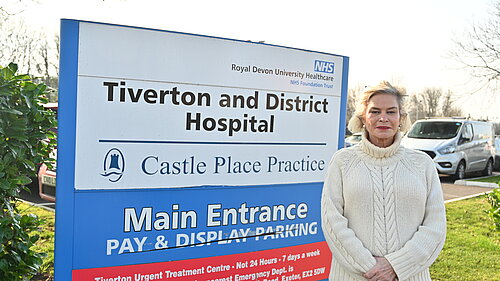 Rachel Gilmour MP outside Tiverton Hospital and GP Surgery
