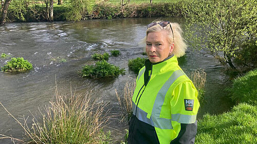 Rachel Gilmour MP at the site of a water test (2024)
